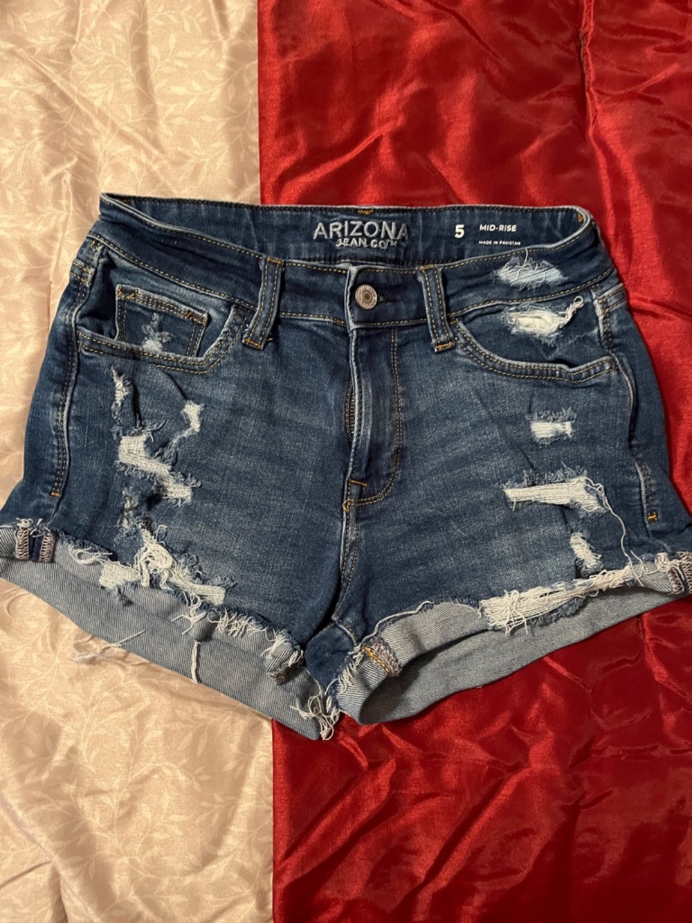 Arizona Jean Company Distressed Dark Blue Denim Cutoff Shorts